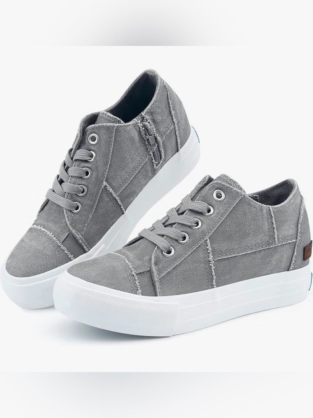 Women's Gray Canvas Lace-Up Platform Sneakers